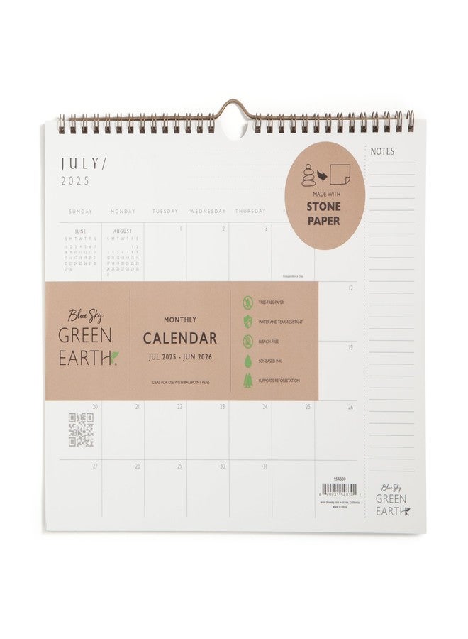 Blue Sky Green Earth 2025-2026 Monthly Academic Year Wall Calendar, July 2025 - June 2026, 11" x 8.75", Durable Twin Wire Binding, Made With Tree-Free Stone Paper, Soy Based Ink, Standard Stone - Image 1